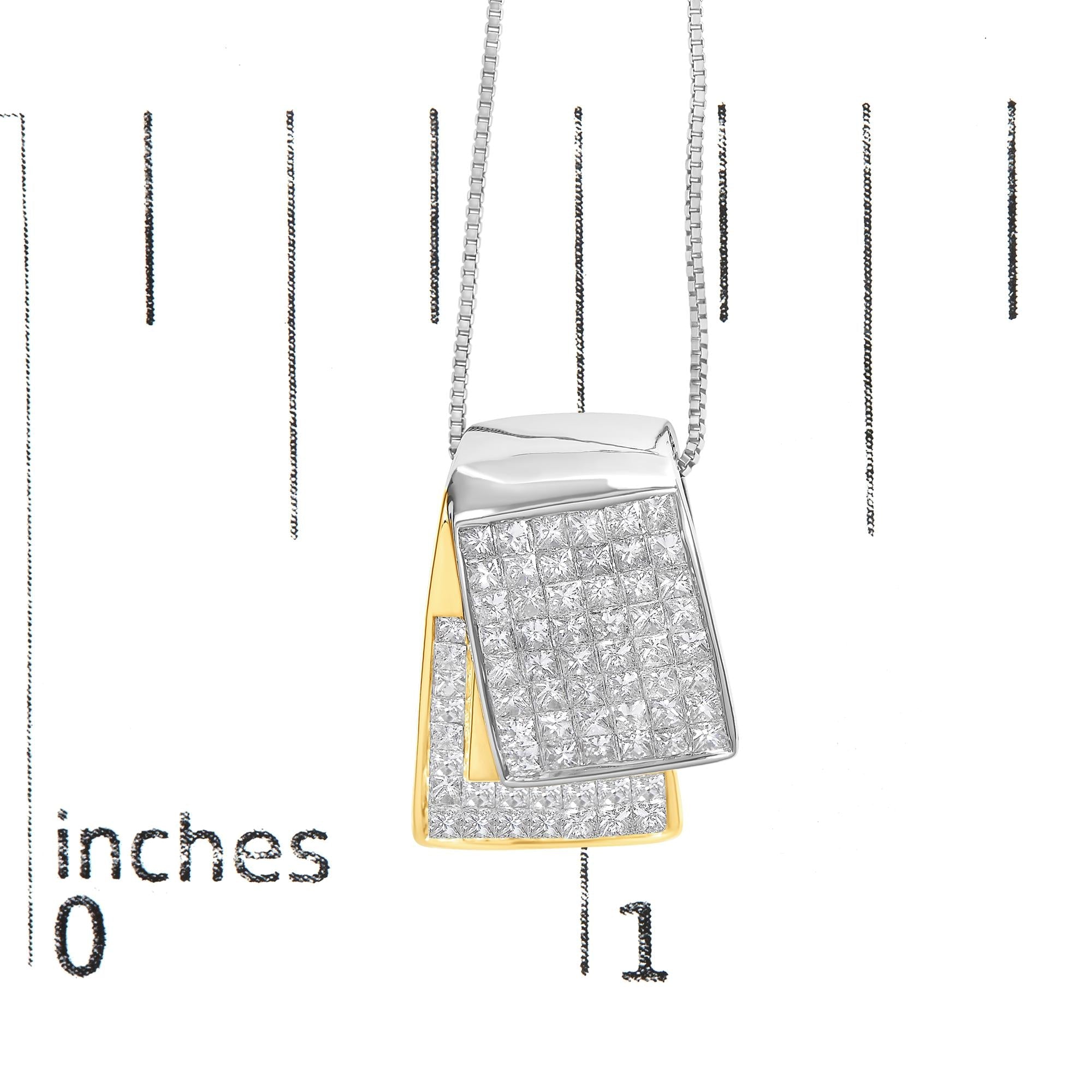 14K White and Yellow Gold 2.0 Cttw Princess Cut Diamond Two Tone Foldover Box Pendant 18” Box Chain Necklace (H-I Color, SI1-SI2 Clarity)