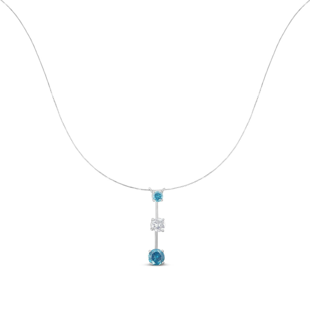 14K White Gold 1 1/2 cttw White and Treated Blue Diamond Pendant Necklace (H-I, I1-I2)