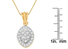 10K Yellow Gold 1/4 cttw Round and Baguette Cut Diamond Oval Burst Halo Pendant Necklace (I-J, I1-I2)