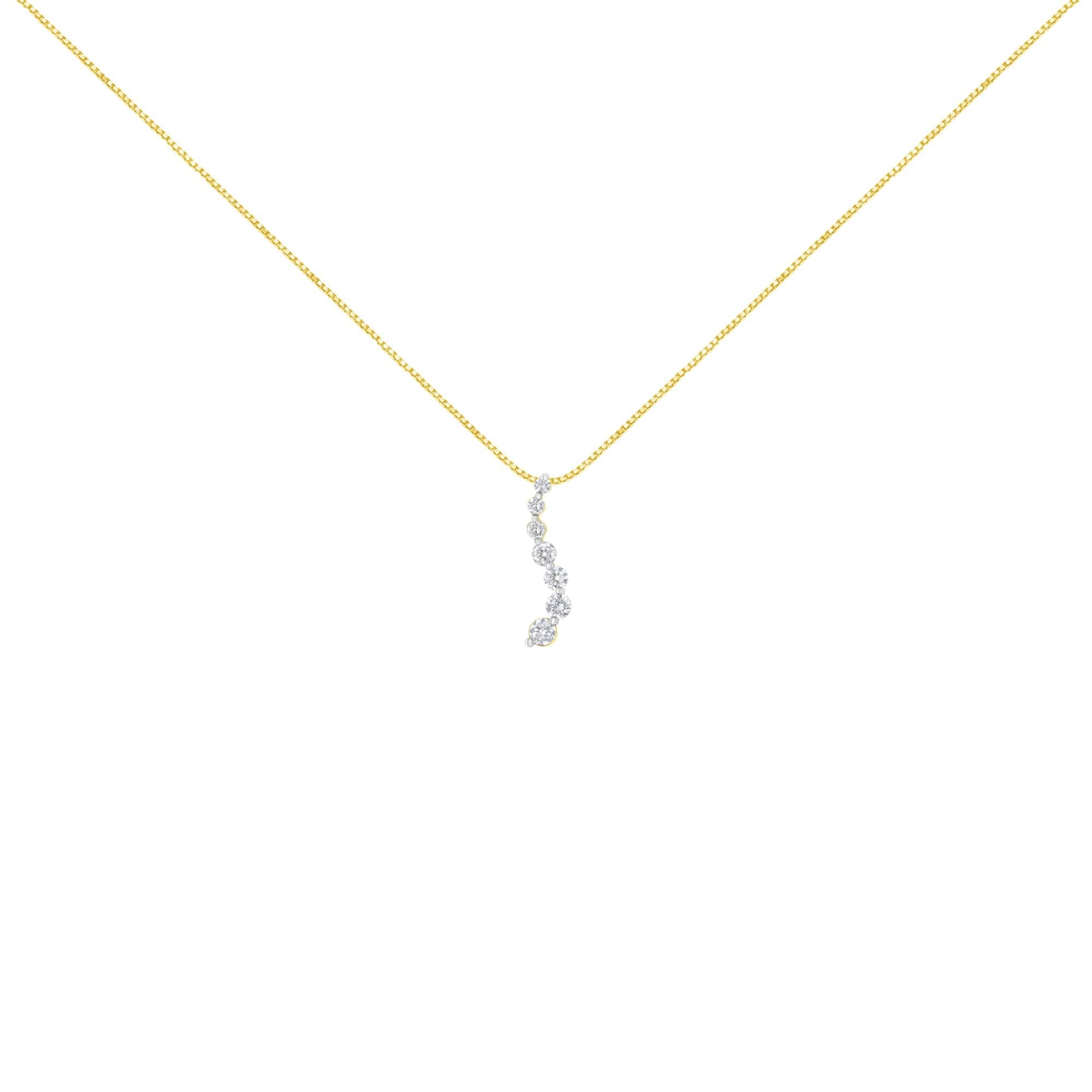 AGS Certified 14K Yellow Gold 2.0 Cttw Baguette and Brilliant Round-Cut Diamond Journey 18" Pendant Necklace (F-G Color, I1-I2 Clarity)