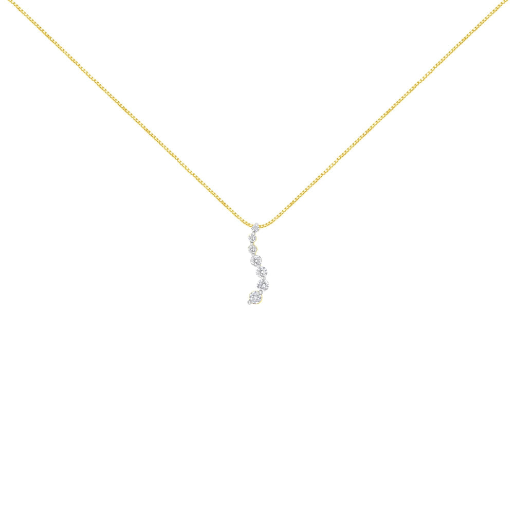AGS Certified 14K Yellow Gold 2.0 Cttw Baguette and Brilliant Round-Cut Diamond Journey 18" Pendant Necklace (F-G Color, I1-I2 Clarity)