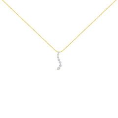 AGS Certified 14K Yellow Gold 2.0 Cttw Baguette and Brilliant Round-Cut Diamond Journey 18" Pendant Necklace (F-G Color, I1-I2 Clarity)