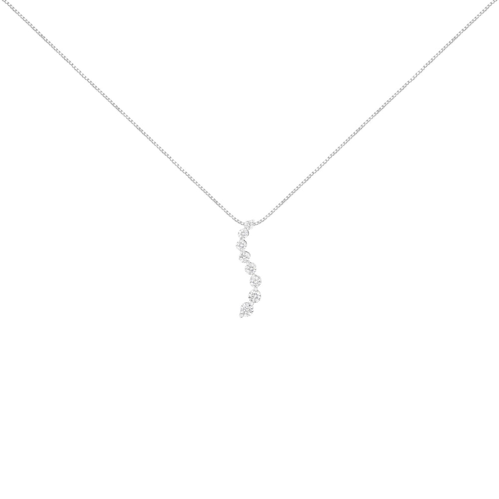 AGS Certified 14k White Gold 3.0 Cttw Baguette and Brilliant Round-Cut Diamond Journey 18" Pendant Necklace (K-L Color, I1-I2 Clarity)