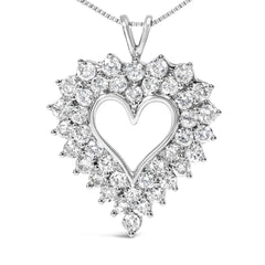 925 Sterling Silver 4.0 Cttw Diamond Two Row Open Heart 18" Pendant Necklace (I-J Color, I2-I3 Clarity)