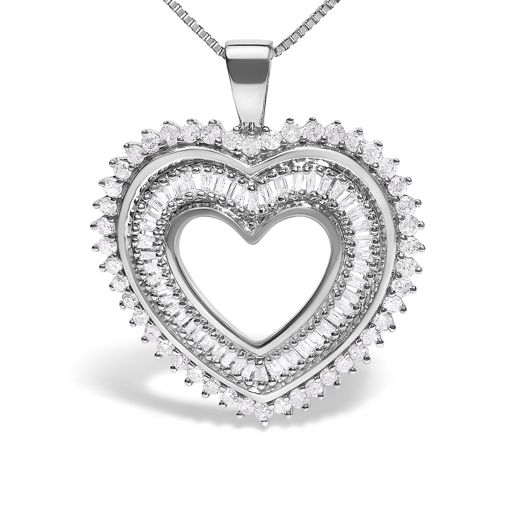 .925 Sterling Silver 1.0 Ctw Diamond Shadow Open Heart Halo 18" Pendant Necklace (I-J Color, I1-I2 Clarity)