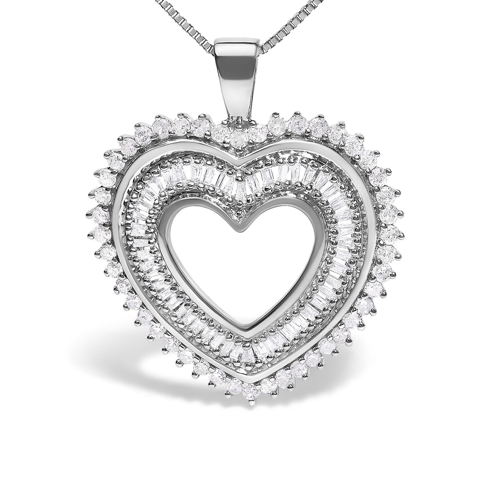 .925 Sterling Silver 1.0 Ctw Diamond Shadow Open Heart Halo 18" Pendant Necklace (I-J Color, I1-I2 Clarity)
