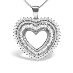 .925 Sterling Silver 1.0 Ctw Diamond Shadow Open Heart Halo 18" Pendant Necklace (I-J Color, I1-I2 Clarity)