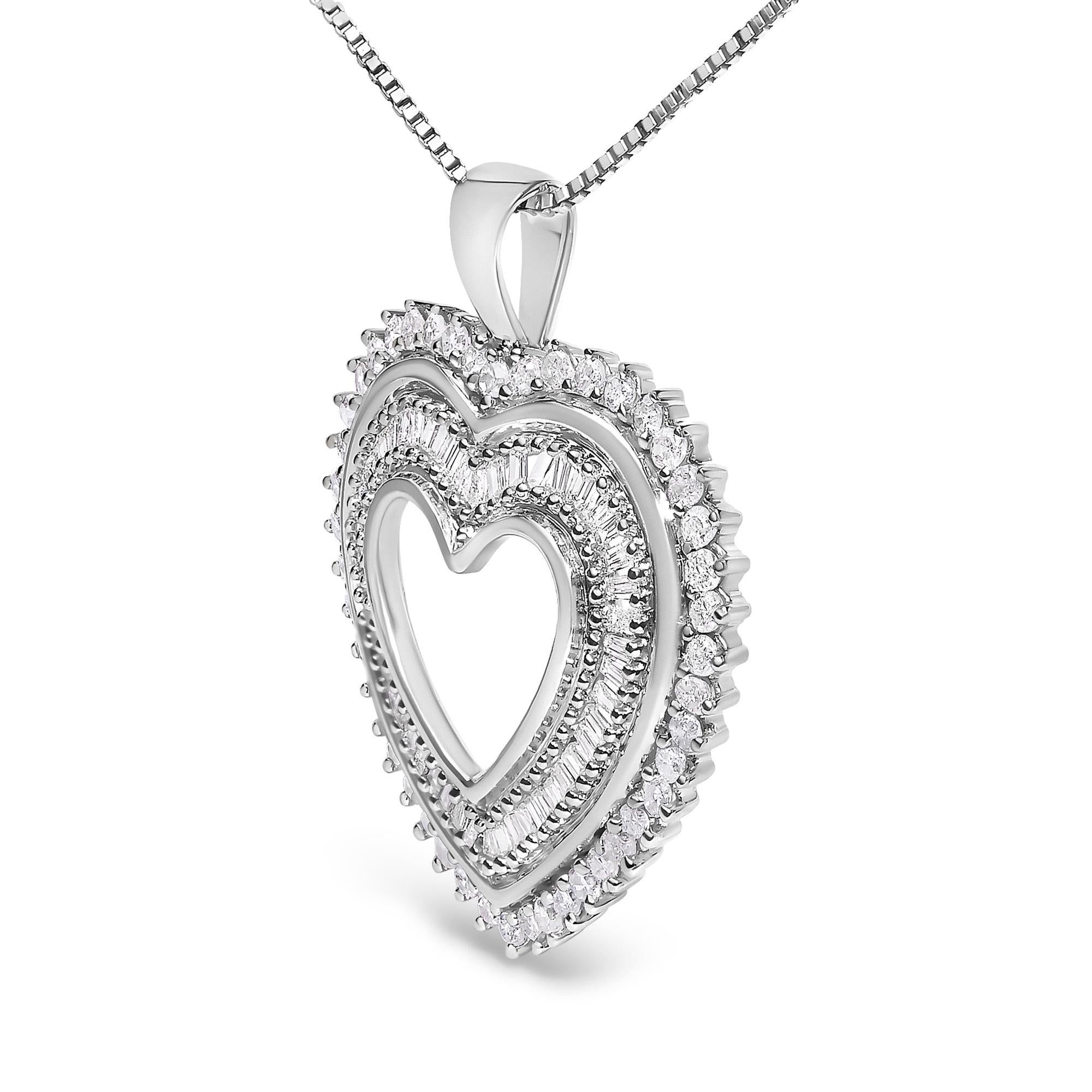 .925 Sterling Silver 1.0 Ctw Diamond Shadow Open Heart Halo 18" Pendant Necklace (I-J Color, I1-I2 Clarity)