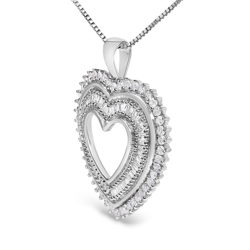 .925 Sterling Silver 1.0 Ctw Diamond Shadow Open Heart Halo 18" Pendant Necklace (I-J Color, I1-I2 Clarity)