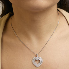 .925 Sterling Silver 1.0 Ctw Diamond Shadow Open Heart Halo 18" Pendant Necklace (I-J Color, I1-I2 Clarity)