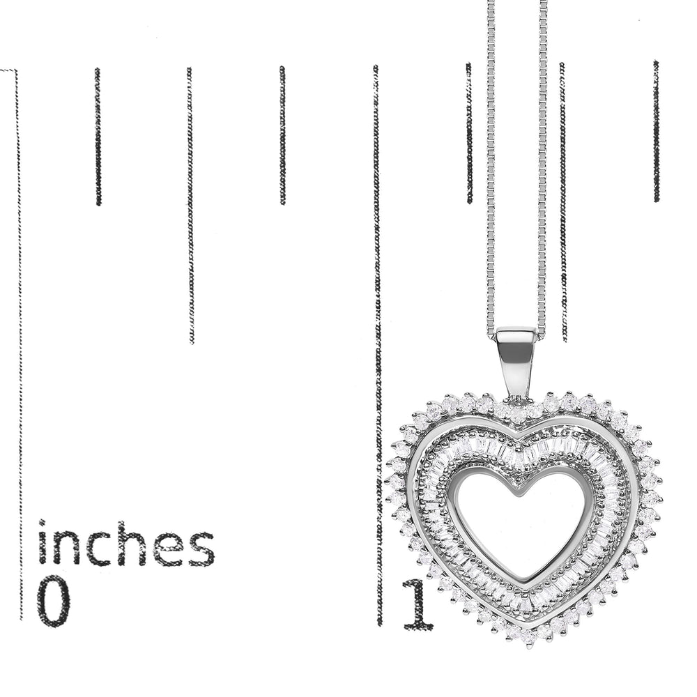 .925 Sterling Silver 1.0 Ctw Diamond Shadow Open Heart Halo 18" Pendant Necklace (I-J Color, I1-I2 Clarity)