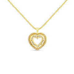14K Yellow Gold Plated .925 Sterling Silver 1.0 Cttw Round and Baguette-Cut Diamond Composite Hearth 18" Pendant Necklace (I-J Color, I1-I2 Clarity)