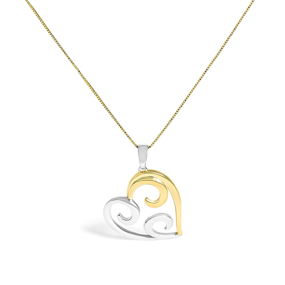 10K Yellow Gold Over .925 Sterling Silver Open Heart with Swirls 18" Box Chain Pendant Necklace