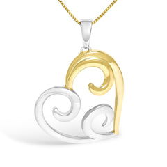 10K Yellow Gold Over .925 Sterling Silver Open Heart with Swirls 18" Box Chain Pendant Necklace