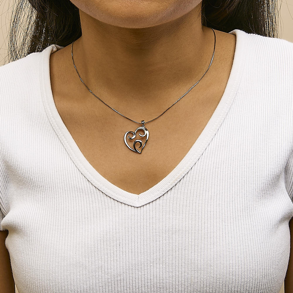 10K Yellow Gold Over .925 Sterling Silver Open Heart with Swirls 18" Box Chain Pendant Necklace