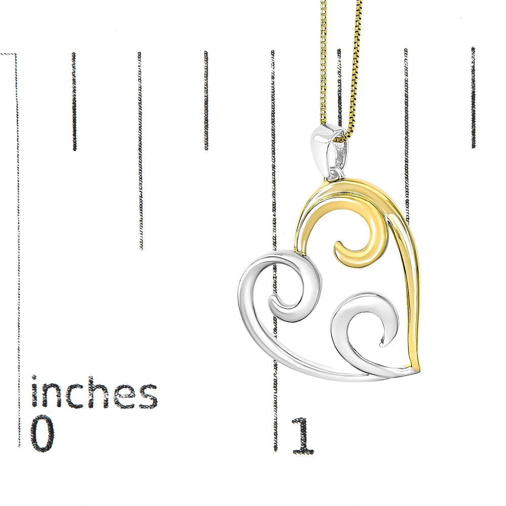 10K Yellow Gold Over .925 Sterling Silver Open Heart with Swirls 18" Box Chain Pendant Necklace