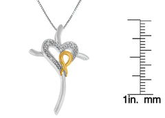 10K Yellow and White Gold Plated .925 Sterling Silver 1/25 Cttw Diamond Heart-Cross 18" Pendant Necklace (H-I Color, I2-I3 Clarity)
