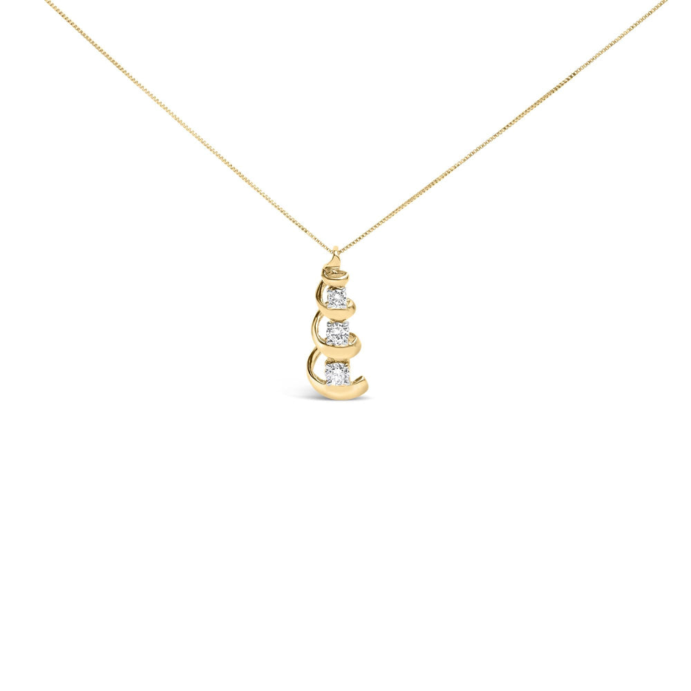 10k Yellow Gold 1/4 Cttw Diamond 3 Stone Swirl and Drop Pendant Necklace
