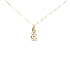 10k Yellow Gold 1/4 Cttw Diamond 3 Stone Swirl and Drop Pendant Necklace