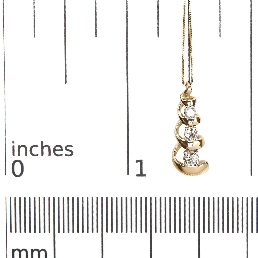 10k Yellow Gold 1/4 Cttw Diamond 3 Stone Swirl and Drop Pendant Necklace