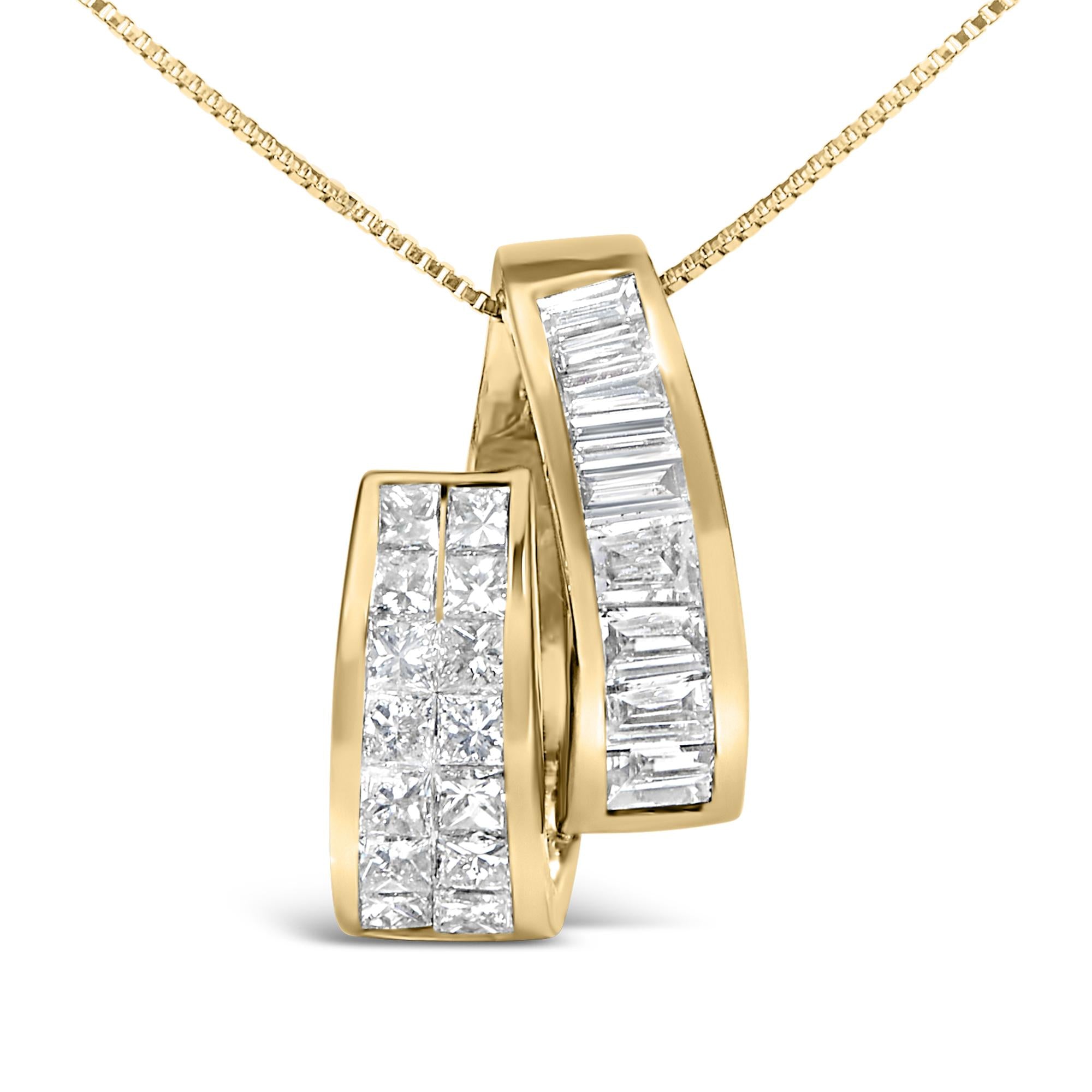 14K Yellow Gold 1 5/8 cttw Princess and Baguette Cut Diamond Fashion Pendant Necklace (G-H, VS2-SI1)