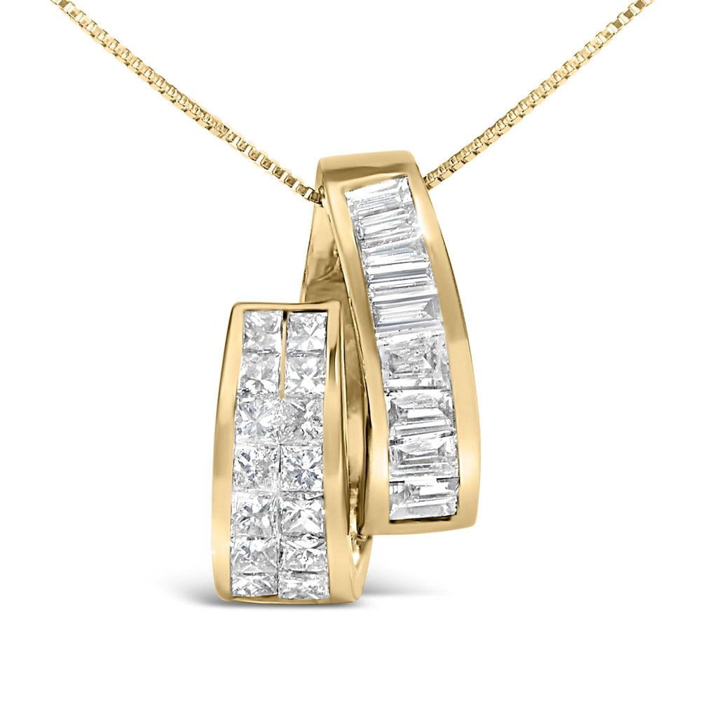 14K Yellow Gold 1 5/8 cttw Princess and Baguette Cut Diamond Fashion Pendant Necklace (G-H, VS2-SI1)