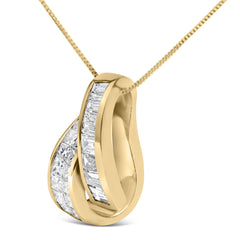 14K Yellow Gold 1 5/8 cttw Princess and Baguette Cut Diamond Fashion Pendant Necklace (G-H, VS2-SI1)