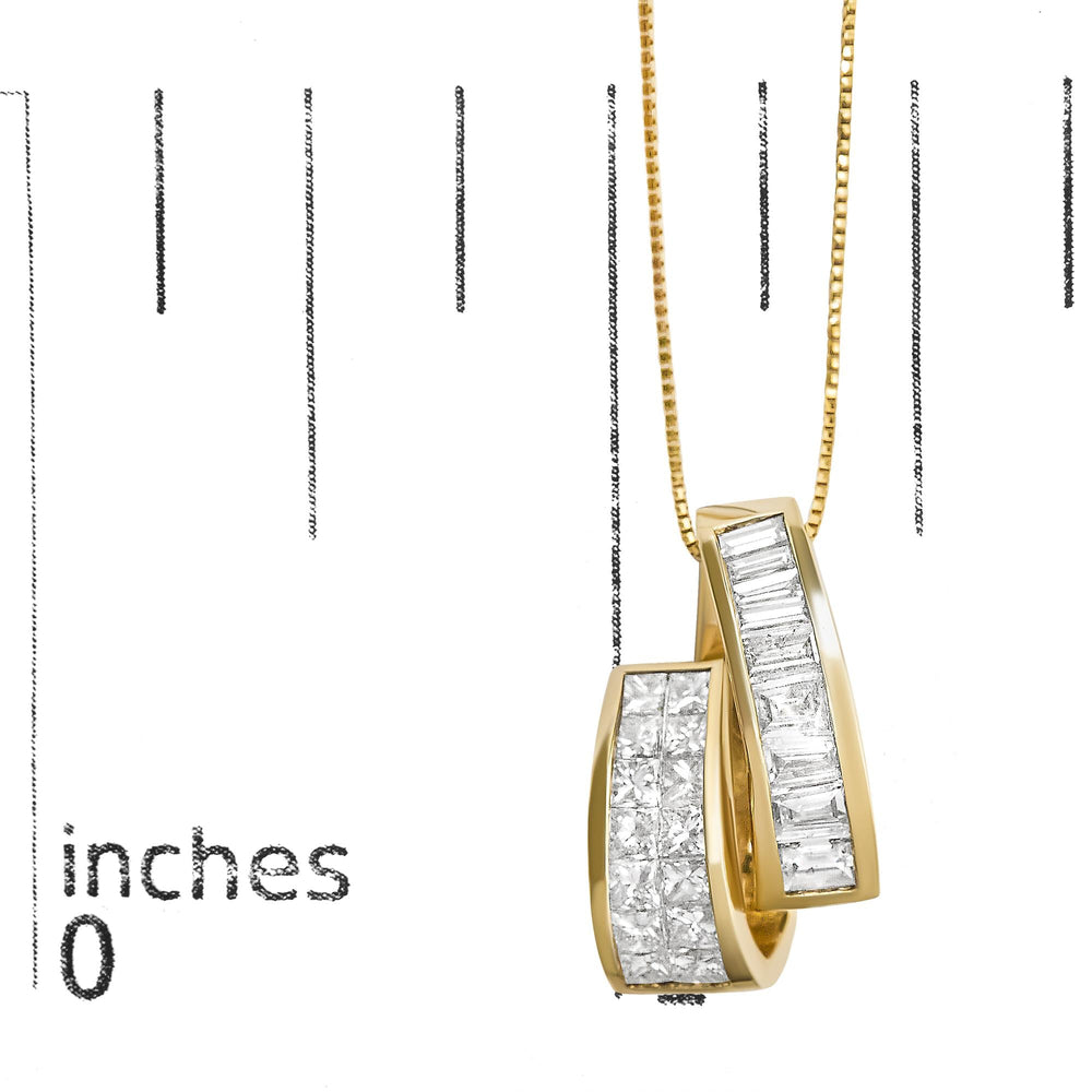 14K Yellow Gold 1 5/8 cttw Princess and Baguette Cut Diamond Fashion Pendant Necklace (G-H, VS2-SI1)
