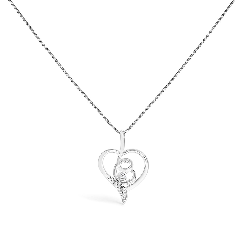 Espira 10K White Gold .03 Cttw Diamond-Accented Round-Cut Diamond Swirl Open Heart 18" Pendant Necklace (I-J Color, I2-I3 Clarity)
