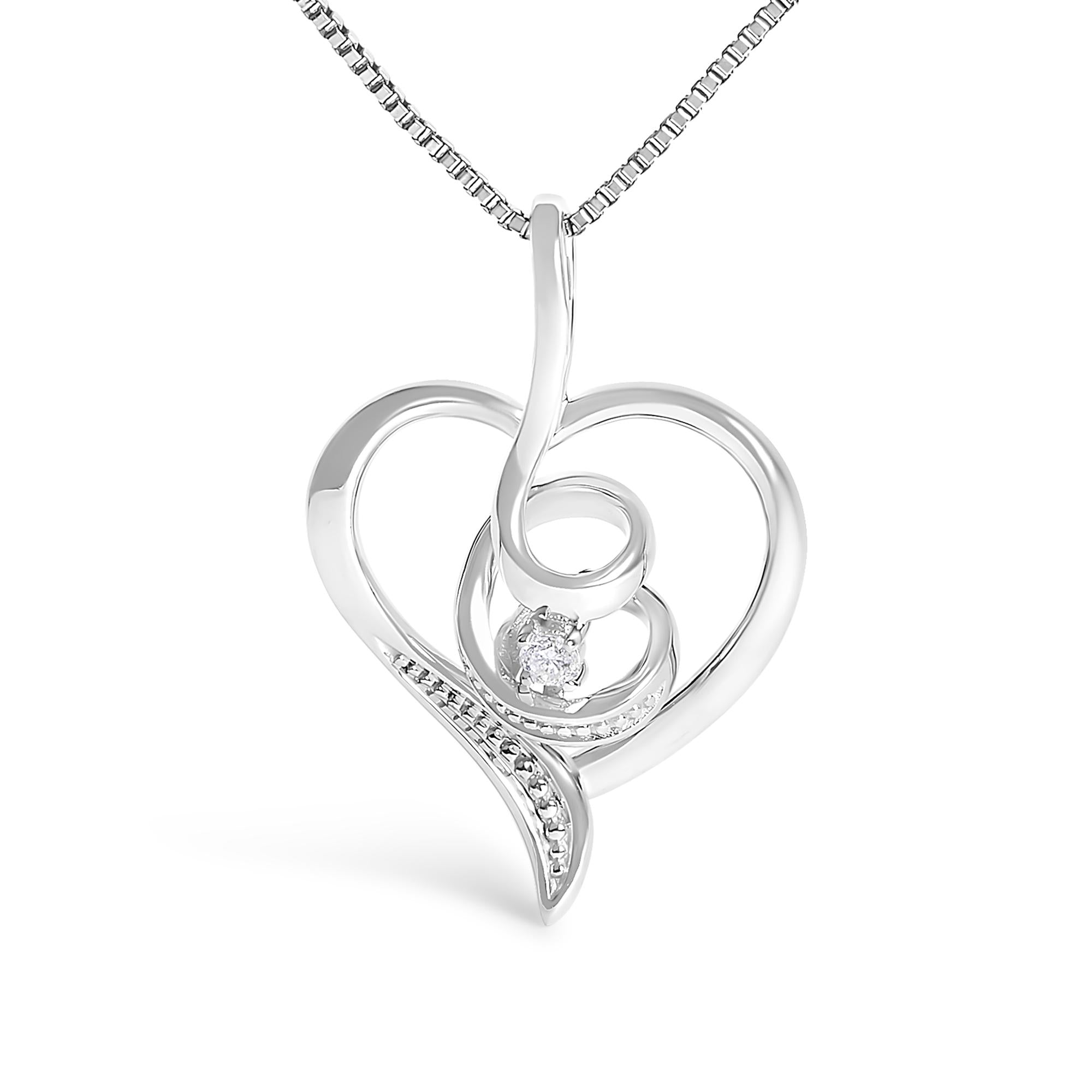 Espira 10K White Gold .03 Cttw Diamond-Accented Round-Cut Diamond Swirl Open Heart 18" Pendant Necklace (I-J Color, I2-I3 Clarity)