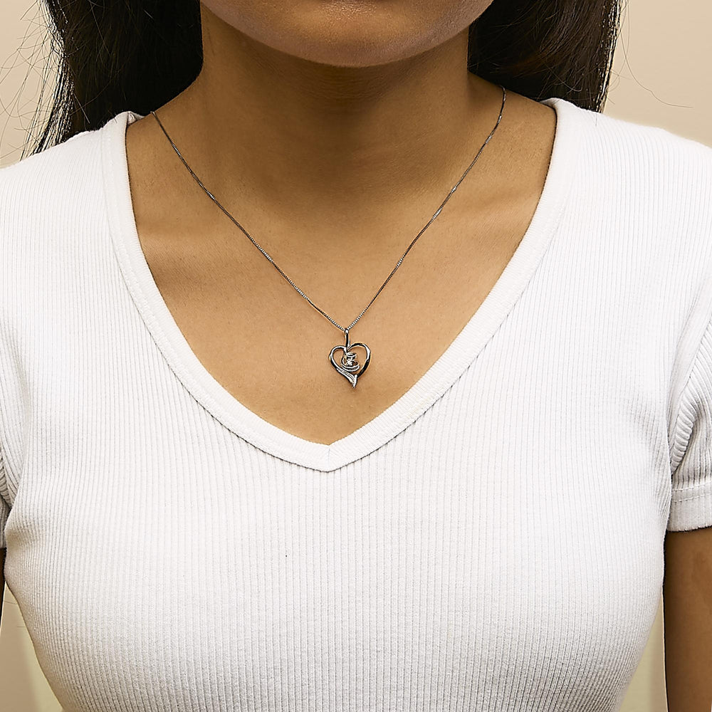 Espira 10K White Gold .03 Cttw Diamond-Accented Round-Cut Diamond Swirl Open Heart 18" Pendant Necklace (I-J Color, I2-I3 Clarity)