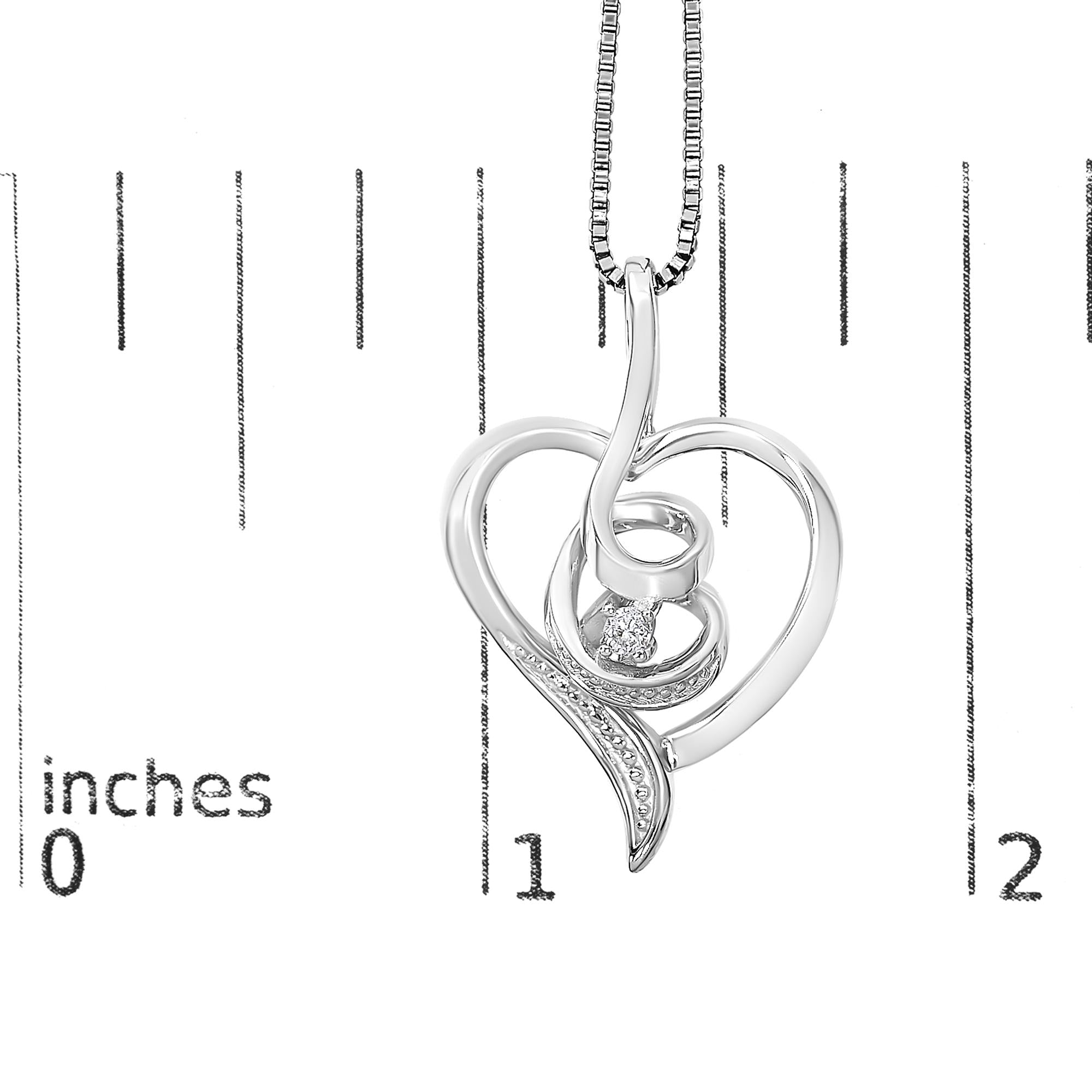 Espira 10K White Gold .03 Cttw Diamond-Accented Round-Cut Diamond Swirl Open Heart 18" Pendant Necklace (I-J Color, I2-I3 Clarity)