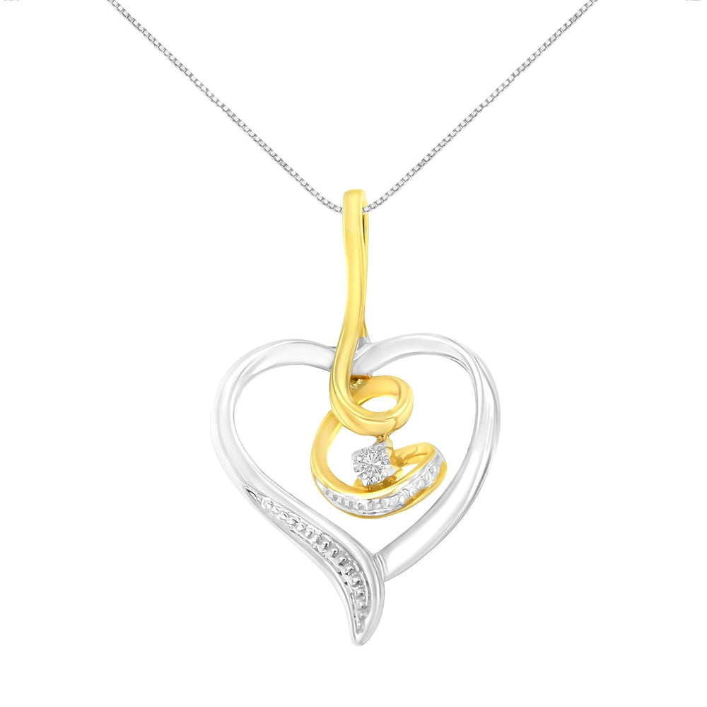 Espira 10K Two-Tone Yellow & White Gold .03 Cttw Diamond-Accented Round-Cut Diamond Swirl Open Heart 18" Pendant Necklace (I-J Color, I2-I3 Clarity)