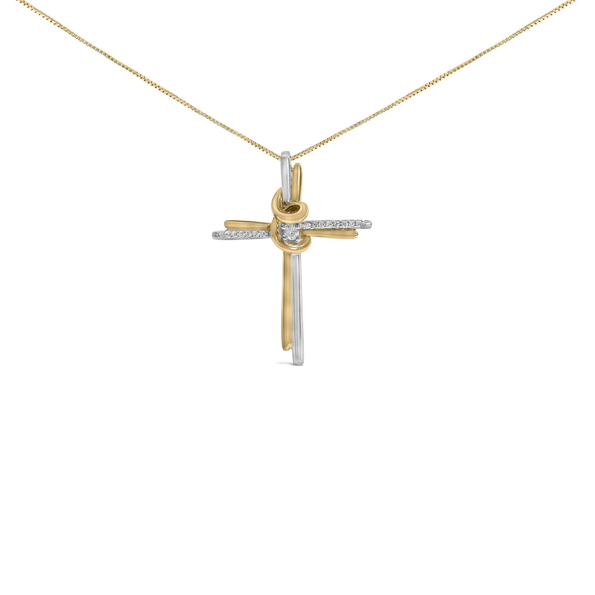Espira 10K Two-Tone Yellow & White Gold Diamond-Accented Cross 18" Pendant Necklace (J-K Color, I2-I3 Clarity)