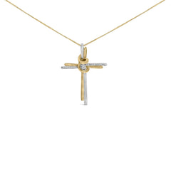 Espira 10K Two-Tone Yellow & White Gold Diamond-Accented Cross 18" Pendant Necklace (J-K Color, I2-I3 Clarity)