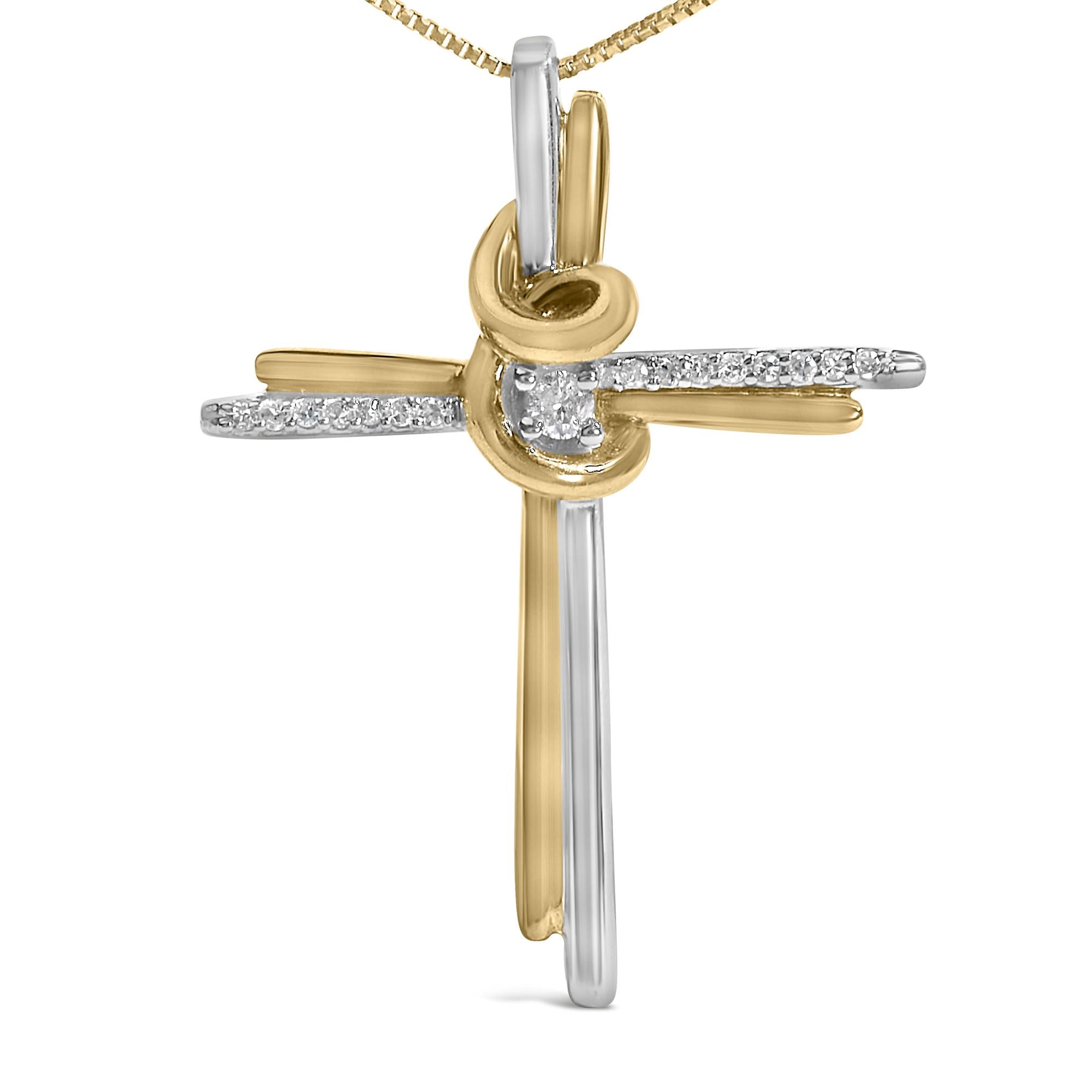 Espira 10K Two-Tone Yellow & White Gold Diamond-Accented Cross 18" Pendant Necklace (J-K Color, I2-I3 Clarity)