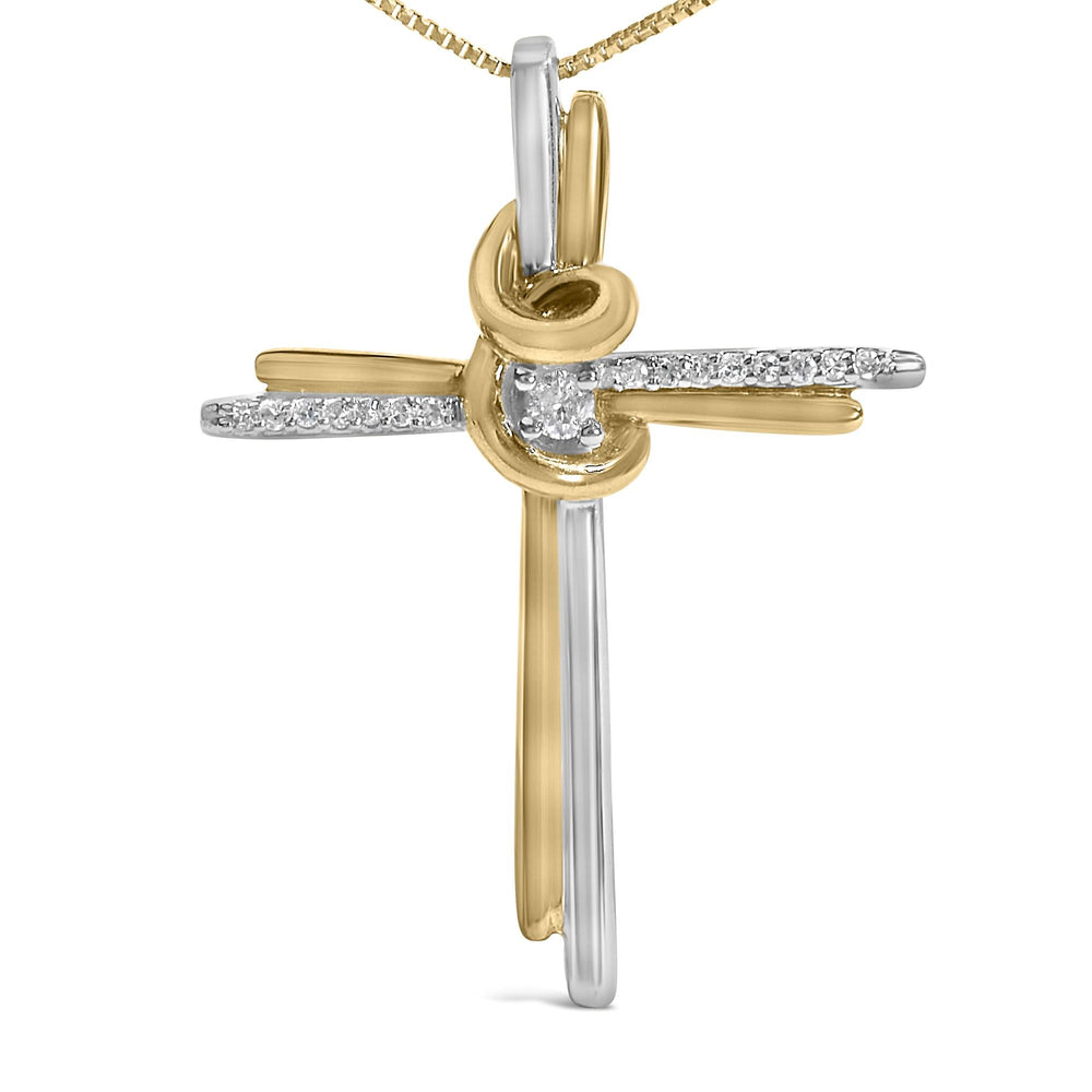 Espira 10K Two-Tone Yellow & White Gold Diamond-Accented Cross 18" Pendant Necklace (J-K Color, I2-I3 Clarity)