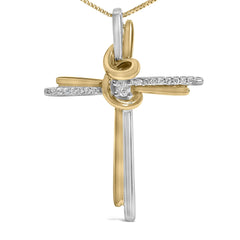 Espira 10K Two-Tone Yellow & White Gold Diamond-Accented Cross 18" Pendant Necklace (J-K Color, I2-I3 Clarity)