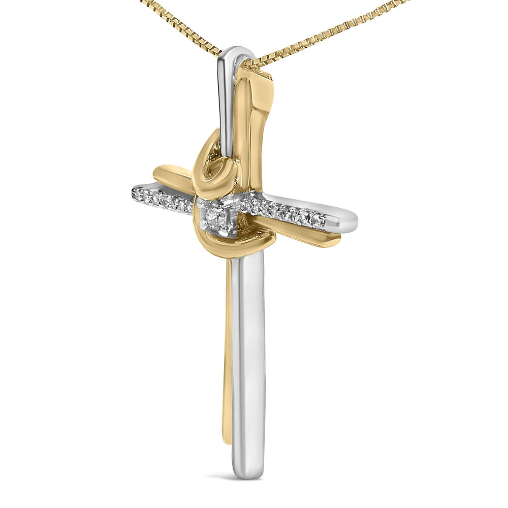 Espira 10K Two-Tone Yellow & White Gold Diamond-Accented Cross 18" Pendant Necklace (J-K Color, I2-I3 Clarity)
