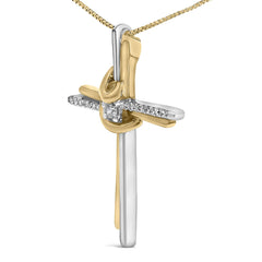 Espira 10K Two-Tone Yellow & White Gold Diamond-Accented Cross 18" Pendant Necklace (J-K Color, I2-I3 Clarity)