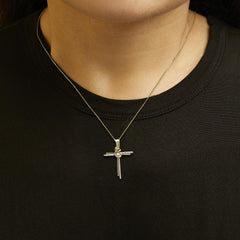 Espira 10K Two-Tone Yellow & White Gold Diamond-Accented Cross 18" Pendant Necklace (J-K Color, I2-I3 Clarity)