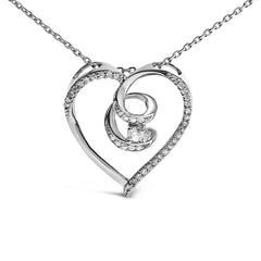 .925 Sterling Silver 1/4 Cttw Brilliant-Cut Diamond Open Heart Twisted Awareness Ribbon 18" Pendant Necklace (H-I Color, I1-I2 Clarity)