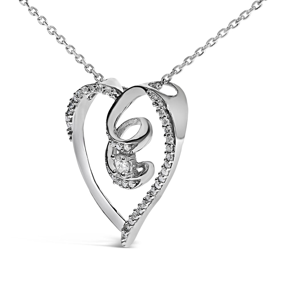 .925 Sterling Silver 1/4 Cttw Brilliant-Cut Diamond Open Heart Twisted Awareness Ribbon 18" Pendant Necklace (H-I Color, I1-I2 Clarity)