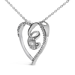 .925 Sterling Silver 1/4 Cttw Brilliant-Cut Diamond Open Heart Twisted Awareness Ribbon 18" Pendant Necklace (H-I Color, I1-I2 Clarity)