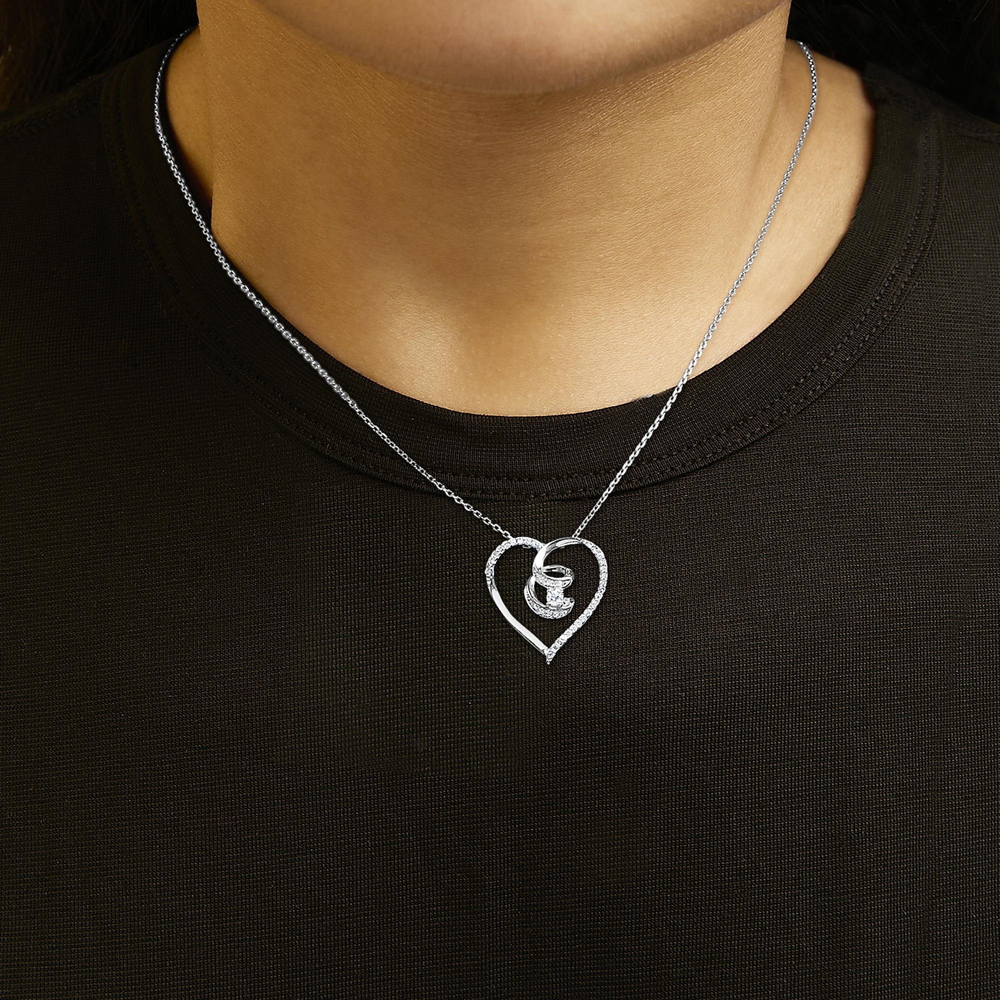 .925 Sterling Silver 1/4 Cttw Brilliant-Cut Diamond Open Heart Twisted Awareness Ribbon 18" Pendant Necklace (H-I Color, I1-I2 Clarity)