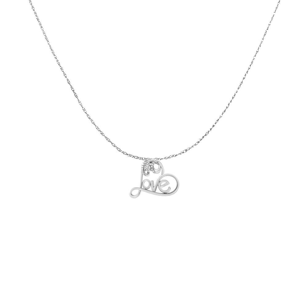 .925 Sterling Silver 1/10 Cttw Round Brilliant-Cut Diamond Accented Open Heart with Love 18" Pendant Necklace (H-I Color, I1-I2 Clarity)
