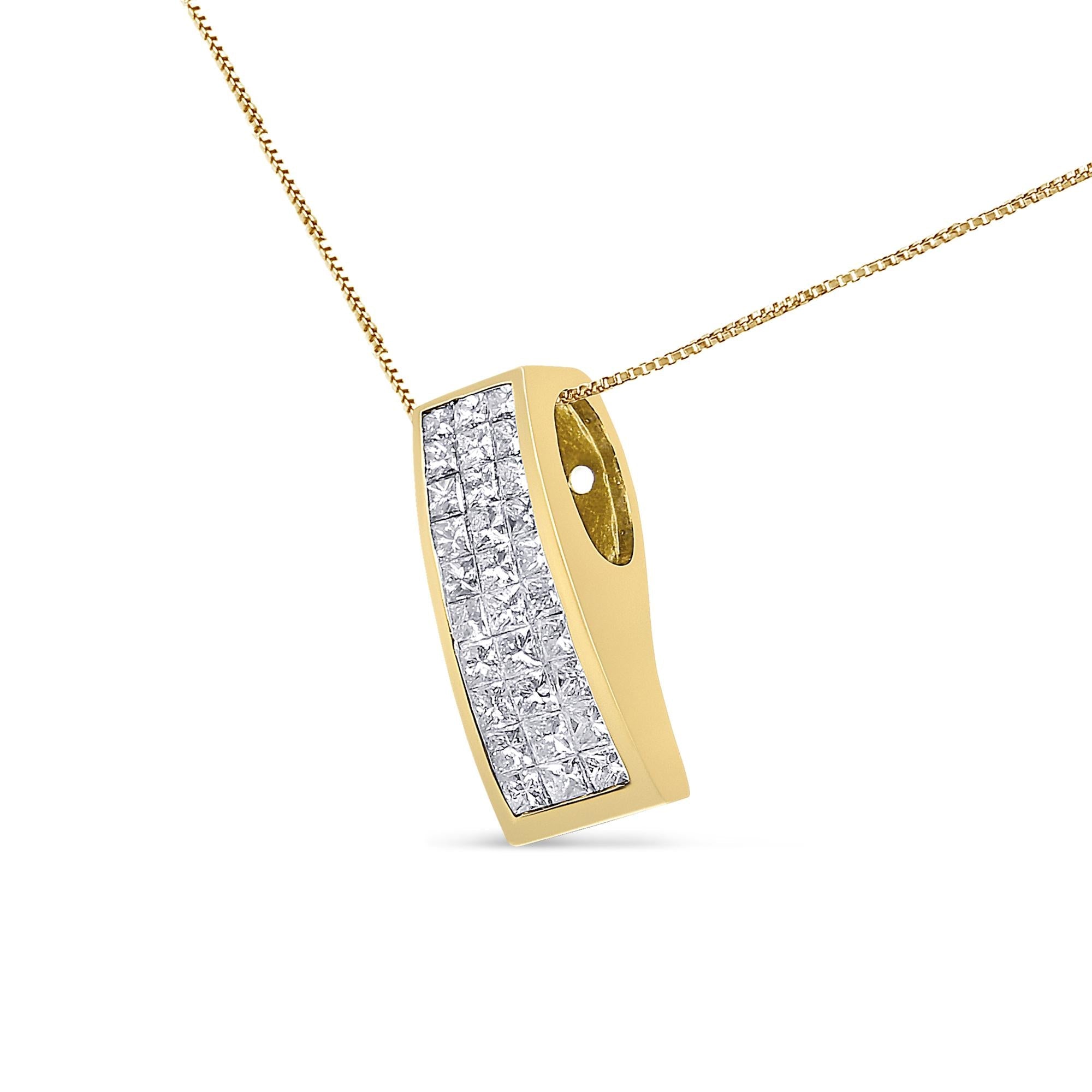 14K Yellow Gold 1 1/2 cttw Princess Cut Diamond Greek Column Pendant Necklace (G-H, VS1-VS2)