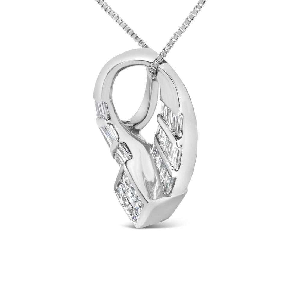 14k White Gold 1 5/8 Cttw Invisible Set Princess and Channel Set Baguette Diamond Curved Oval Shape Pendant Necklace (G-H Color, VS2-SI1 Clarity)