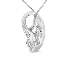 14k White Gold 1 5/8 Cttw Invisible Set Princess and Channel Set Baguette Diamond Curved Oval Shape Pendant Necklace (G-H Color, VS2-SI1 Clarity)