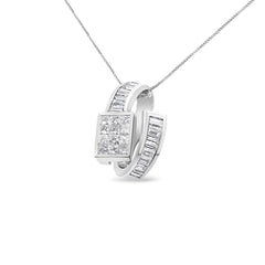 14K White Gold 2 cttw Princess and Baguette Cut Diamond Double Loop Pendant Necklace (G-H, VS1-VS2)